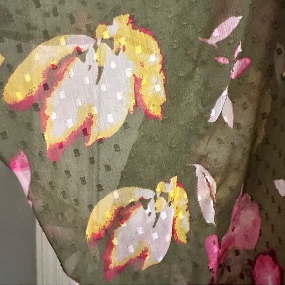 Lane Bryant Long Floral Duster Kimono Swiss Dot Green Pink Oversized Open Front - Picture 7 of 11